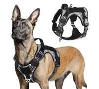 rabbitgoo Dog Harness Large Dog No Pull, Tactical Adjustable Pet Harness with Molle Panel, Breathable Military Vest, Reflective Vest with Easy Control Handle for Training Black & White Geometric L