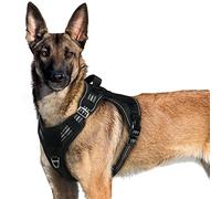 rabbitgoo Dog Harness Large Dog No Pull, Tactical Adjustable Pet Harness with Molle Panel, Breathable Military Vest, Reflective Walking Vest with Easy Control Handle for Training Walking, Black, XL