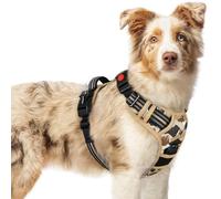 rabbitgoo Dog Harness Medium with Neck Release Buckle, Adjustable No Pull Harness with Front Back Clips, Soft Padded with Easy Control Handle, Reflective Pet Walking Vest, Desert Ridge, M