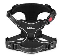 rabbitgoo Dog Harness Medium with Neck Release Buckle, Adjustable No Pull Harness with Front Back Clips, Soft Padded with Easy Control Handle, Reflective Pet Walking Vest, Black, M