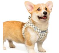 rabbitgoo Dog Harness Small Dog, Step-in Soft Mesh Puppy Harness with Reflective Strips, Lightweight Breathable Pet Vest for Walking Training, Beige Plaid, L