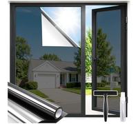 rabbitgoo Heat Reflective Window Film Privacy Film for Glass Windows Black Silver 75×200cm, One Way Mirror Tint with Tools Static Cling Anti Glare UV, Sun Blocker for Home, Office