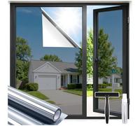 rabbitgoo One Way Window Film Privacy with Tools, Silver 44.5x400cm | Privacy Film for Glass Windows Heat Reflective Mirror Tint Static Cling Anti Glare UV, Sun Blocker for Home, Office