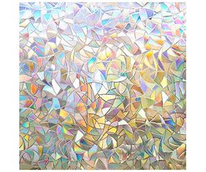 rabbitgoo Rainbow Window Film Privacy Film for Glass Windows, 90x200cm | 3D Decorative Stickers for Glass Privacy, Static Cling Self-Adhesive Vinyl Anti-UV Covering Stickers for Home