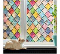 rabbitgoo Stained Glass Window Film Privacy for Glass Windows, 75x400cm | 3D Multicolor Static Cling Rainbow Window Privacy Stickers UV Glare Blocking, Decorative Coverings Decals Lattice for Home