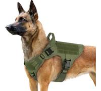 rabbitgoo Tactical No-Pull Dog Harness Medium Large Dog with Metal Buckles MOLLE Panels, Breathable Service Pet Vest with Handle, Military Matierial Puppy Harness for Training Walking, L, Green