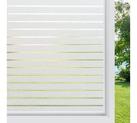 rabbitgoo Window Film Privacy for Glass Windows, Frosted Stripe 30x300cm | Static Cling Privacy Sticker No Glue Glass Coverings Opaque UV Protection White Stripe for Office Living Room Kitchen
