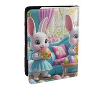 Rabbits and Colorful Eggs Printed Passport Holder,Travel Pu Leather Passport Cover Case Organiser for Men Women,6.5 Inch