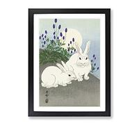 Rabbits At Full Moon By Ohara Koson Asian Japanese Framed Wall Art Print, Ready to Hang Picture for Living Room Bedroom Home Office Décor, Black A4 (34 x 25 cm)