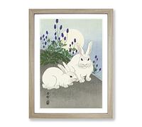 Rabbits At Full Moon By Ohara Koson Asian Japanese Framed Wall Art Print, Ready to Hang Picture for Living Room Bedroom Home Office Décor, Oak A2 (64 x 46 cm)