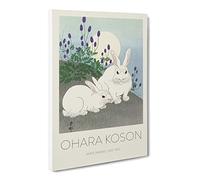 Rabbits At Full Moon By Ohara Koson Canvas Print | Gallery Wrapped 30mm Frame Wall Art | 20x14 inches | Ready to Hang | Asian Space Picture | Living Room Bedroom Lounge Office