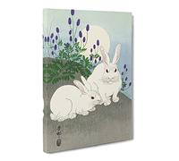 Rabbits At Full Moon By Ohara Koson Canvas Print | Gallery Wrapped 30mm Frame Wall Art | 24x16 inches | Ready to Hang | Asian Space Picture | Living Room Bedroom Lounge Office