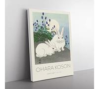 Rabbits At Full Moon By Ohara Koson Exhibition Museum Asian Japanese Canvas Wall Art Print Ready to Hang, Framed Picture for Living Room Bedroom Home Office Décor, 50x35 cm (20x14 Inch)
