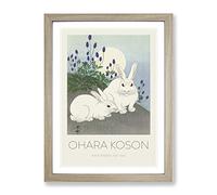 Rabbits At Full Moon By Ohara Koson Exhibition Museum Asian Japanese Framed Wall Art Print, Ready to Hang Picture for Living Room Bedroom Home Office Décor, Oak A4 (34 x 25 cm)
