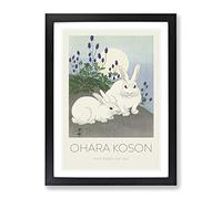 Rabbits At Full Moon By Ohara Koson Exhibition Museum Asian Japanese Framed Wall Art Print, Ready to Hang Picture for Living Room Bedroom Home Office Décor, Black A4 (34 x 25 cm)
