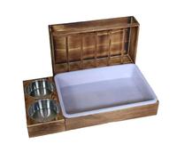 Rabbits Feeder Wooden Grass Rack with Secure Hanging Hook & Spill-Proof Feeding Tray Heavy Duty Metal Grass Feeder