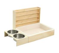 Rabbits Feeder Wooden Grass Rack with Secure Hanging Hook & Spill-Proof Feeding Tray Heavy Duty Metal Grass Feeder