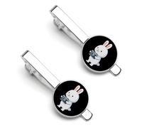 Rabbits Holding Camera Men's Tie Clip Bar Ties Tack Clasp Pin Clips for Necktie 2 Pcs Shirt Accessories