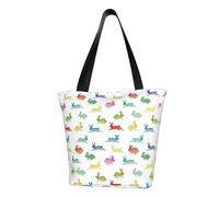 Rabbits In Different Poses Jumping Running Fashion Canvas Tote Bag With All Over Print Design,Large Reusable Shopper Tote With Double Handles,Beach Tote, Weekend Bag