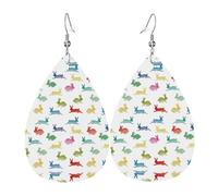 Rabbits In Different Poses Jumping Running Leather Earring For Women Teardrop Dangle Printed Fashion Accessories Daily Wear Party