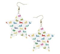 Rabbits In Different Poses Jumping Running Leather Star Shaped Earrings Fashion Accessories Lightweight Festivals Parties Everyday Life