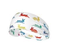 Rabbits in Different Poses Jumping Running Print Elastic Headband for Women Men Running Headwear Fashion Exercise Outdoor Gift Use