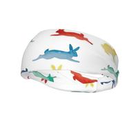 Rabbits In Different Poses Jumping Running Print Fashion Elastic Sports Headband Unisex High Absorption Sweat Band Hair Band For Running, Fitness, Tennis & Outdoor Activities