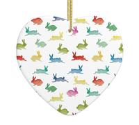 Rabbits In Different Poses Jumping Running Print Heart Ceramic Ornament Memorial Ornament For Christmas Tree Sympathy Presents For Loved Ones