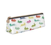 Rabbits in Different Poses Jumping Running Print Leather Pencil Case,Triangle Stationery Storage Bag,Simple Fashion
