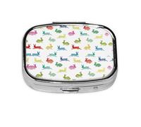 Rabbits in Different Poses Jumping Running Print Square Metal Pill Box Decorative Pill Case - Carry Your Meds in Style (Rectangular)