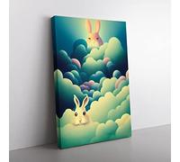 Rabbits In The Clouds Canvas Wall Art Print Ready to Hang, Framed Picture for Living Room Bedroom Home Office Décor, 60x40 cm (24x16 Inch)