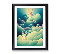 Rabbits In The Clouds Framed Print for Living Room Bedroom Home Office Décor, Wall Art Picture Ready to Hang, Black A4 Frame (34 x 25 cm)