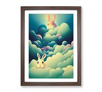 Rabbits In The Clouds Framed Print for Living Room Bedroom Home Office Décor, Wall Art Picture Ready to Hang, Walnut A4 Frame (34 x 25 cm)
