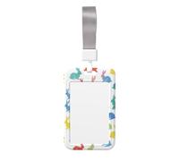 Rabbits Jumping Running Print Vertical Card Badge Holder, Dual-Slide Cover with Soft Lanyard, for Work/Events
