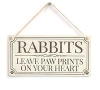 Rabbits Leave Paw Prints On Your Heart - Cute Shabby Chic Style Home Accessory Gift Sign/Plaque for Rabbit Owners