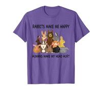 Rabbits Make Me Happy Humans Make My Head Hurt Funny Bunny T-Shirt, Men, Purple Heather, Medium