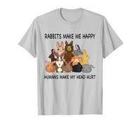 Rabbits Make Me Happy Humans Make My Head Hurt Funny Bunny T-Shirt, Men, Silver Grey, Medium