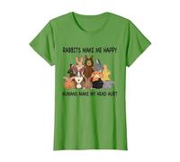 Rabbits Make Me Happy Humans Make My Head Hurt Funny Bunny T-Shirt, Women, Grass Green, Small