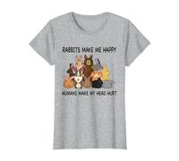 Rabbits Make Me Happy Humans Make My Head Hurt Funny Bunny T-Shirt, Women, Heather Grey, X-Small