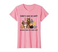 Rabbits Make Me Happy Humans Make My Head Hurt Funny Bunny T-Shirt, Women, Pink, Small