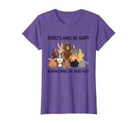 Rabbits Make Me Happy Humans Make My Head Hurt Funny Bunny T-Shirt, Women, Purple Heather, X-Large