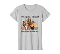 Rabbits Make Me Happy Humans Make My Head Hurt Funny Bunny T-Shirt, Women, Silver Grey, X-Small