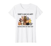Rabbits Make Me Happy Humans Make My Head Hurt Funny Bunny T-Shirt, Women, White, Small