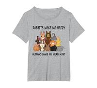 Rabbits Make Me Happy Humans Make My Head Hurt Funny Bunny T-Shirt, Women's Plus, Heather Grey, 4X