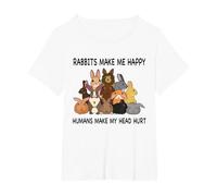 Rabbits Make Me Happy Humans Make My Head Hurt Funny Bunny T-Shirt, Women's Plus, White, 2X