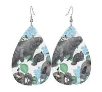 Rabbits Manatees Printed Teardrop Pendant Leather Earrings | Lightweight and Versatile Earrings | Suitable for Daily Commute and Date Wear