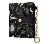 Rabbits Wolves Black Pattern Small Women Wallet Bifold PU Leather RFID Blocking Compact Card Holder with Zipper Coin Pocket Purse for Women Girls Ladies