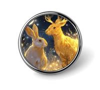 Rabbitsss And Deer in The Moon Fashion Metal Badge Round Brooch Pin 1″