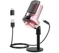 Rablue Computer Microphone, USB Gaming Mic for PC/ PS4/ PS5/ Mac/Phone, Podcast Mic with Touch Mute, Brilliant RGB Lighting, Gain knob & Monitoring Jack for Podcasting,Streaming(Pink)