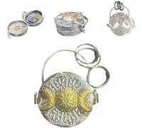 Rablue Triple Moon Silver Locket with Tree Life, Handmade Spell Locket Necklace for Women Men, Crystal Energy Moon Lockets Necklace, Sacred Trees of Lifes Silver Pendent Amulet, Tree of Life Necklace
